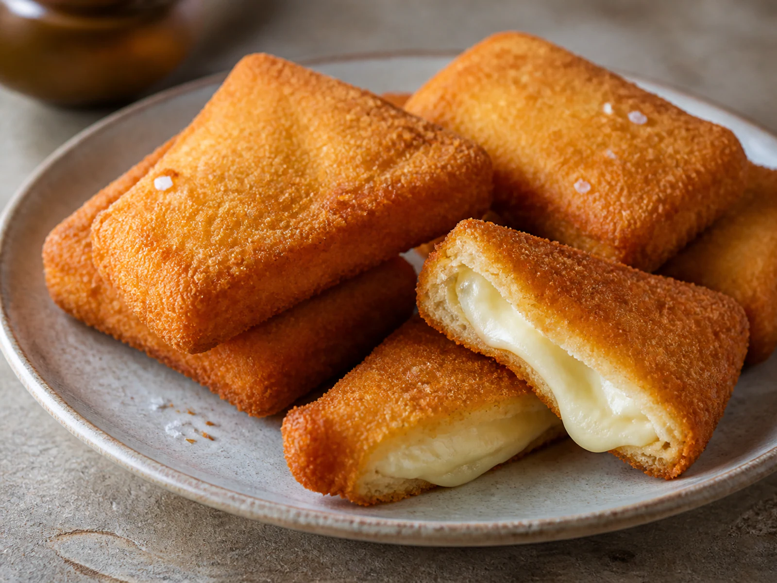 Złocista panierowana mozzarella in carrozza z płynnym serowym środkiem