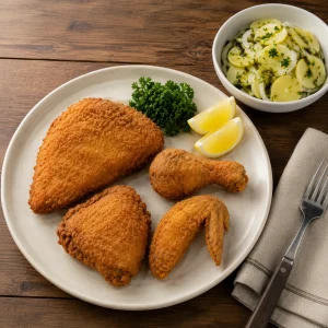Goldbraune Backhendlstücke mit grober Bröselpanier