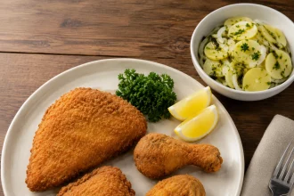 Goldbraune Backhendlstücke mit grober Bröselpanier