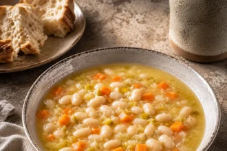 Griechische weiße Bohnensuppe fasolada mit Karotten