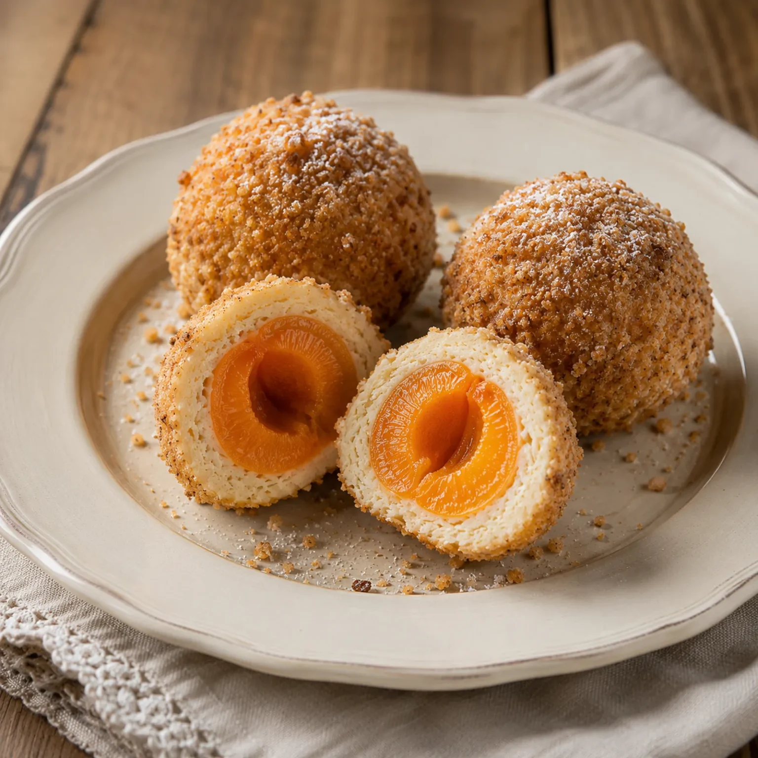 Marillenknödel in goldenen Butterbröseln