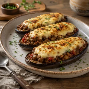 Griechische Papoutsakia mit Rindfleisch und Béchamel