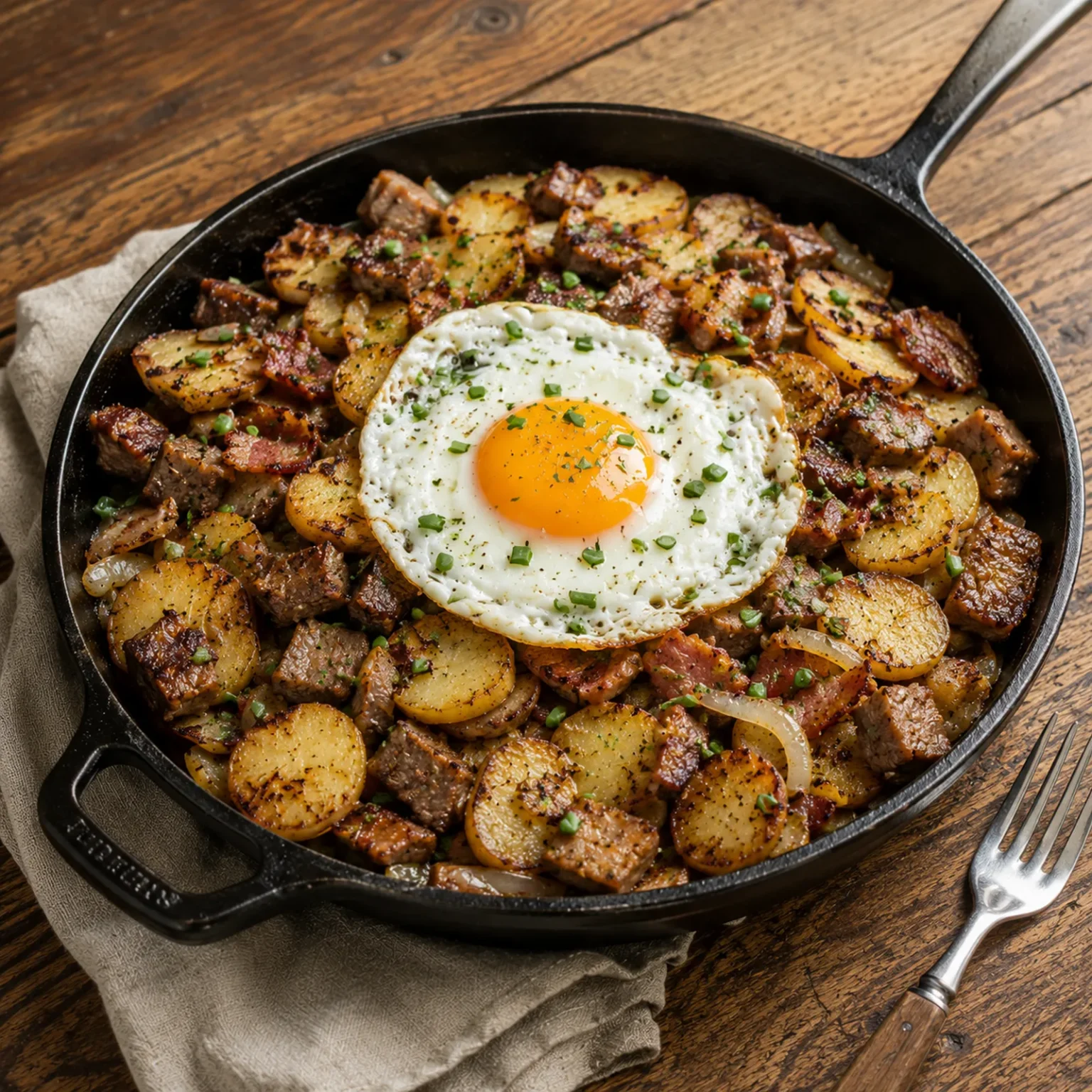 Tiroler Gröstl mit gebratenen Erdäpfeln