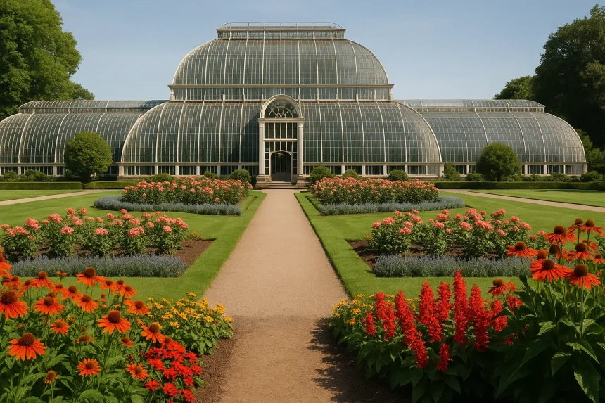 Historisches Gewächshaus in einem weitläufigen Botanischen Garten
