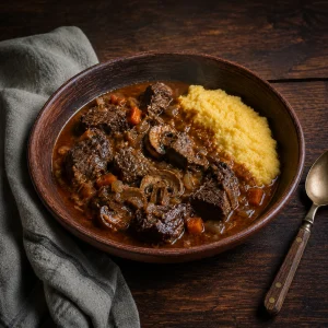 Lovački gulaš oscuro con carne de caza