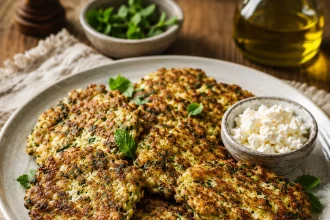 Kolokythokeftedes griegos dorados con calabacín feta y hierbas