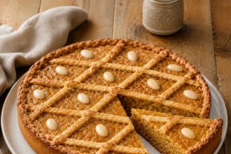 Torta Makarana redonda con enrejado de masa
