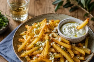 Patatas fritas griegas con orégano y feta desmenuzada