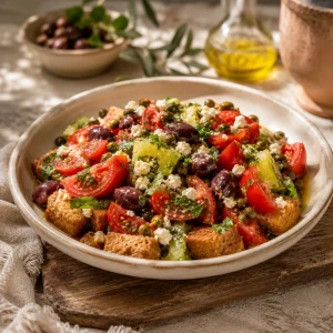 Dakos crétois à la tomate fromage blanc olives et câpres