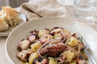 salade de poulpe avec morceaux de pommes de terre
