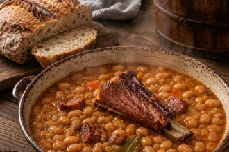 Grah aux haricots blancs et côte de porc fumée dans un grand plat