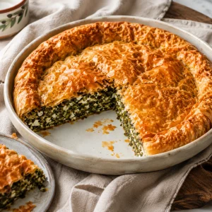 Part de hortopita grecque aux feuilles vertes feta et filo