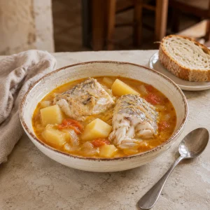 Psarosoupa grecque avec poisson blanc
