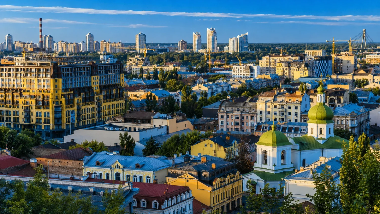 Coupoles d’église et quartiers centraux devant l’horizon urbain de Kyiv
