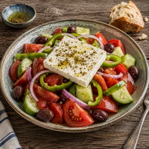 Salade horiatiki dans un bol rustique avec tomate