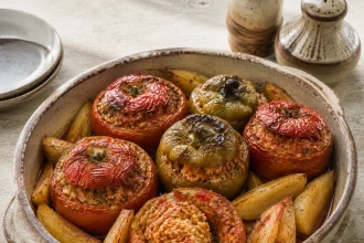 Gemistá greci di pomodori e peperoni ripieni con patate