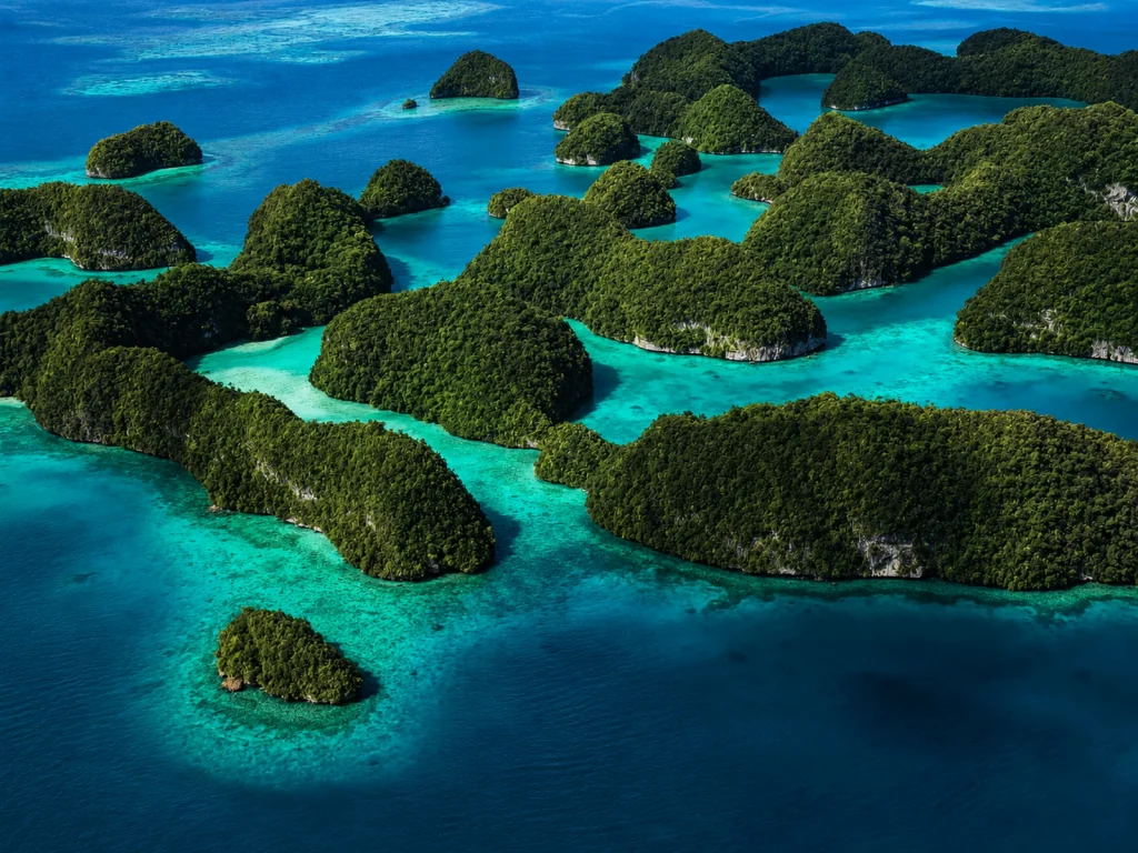 Isole calcaree ricoperte di foresta nelle lagune turchesi delle Rock Islands