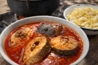 スラヴォニア風フィシュ・パプリカシュの正方形構図の完成写真
