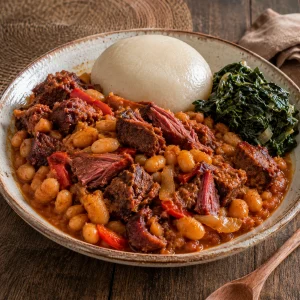 Carne seca com feijão met witte bonen