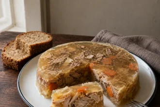 Ronde Kroatische hladetina met varkensvlees en wortel in heldere aspic