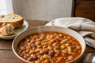 Dikke bonensoep met korte pasta
