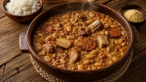 Vierkante kom Feijoada Angolana met gemengde bonen