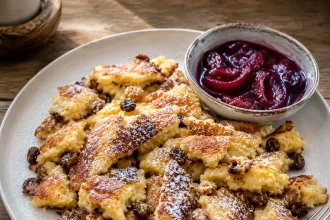 Goudbruine Kaiserschmarrn met rozijnen