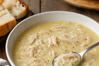 Kom Griekse kotosoupa avgolemono met kip en citroen