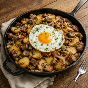 Tiroler Gröstl met gebakken aardappelen