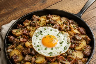 Tiroler Gröstl met gebakken aardappelen
