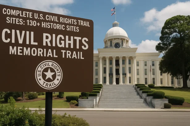 Bord van de U.S. Civil Rights Trail bij een historische locatie in de Verenigde Staten