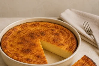 Ronde galatopita van boven gezien met een aangesneden punt