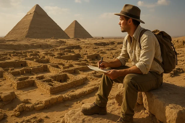 Archeologische opgraving met onderzoekers en blootgelegde resten