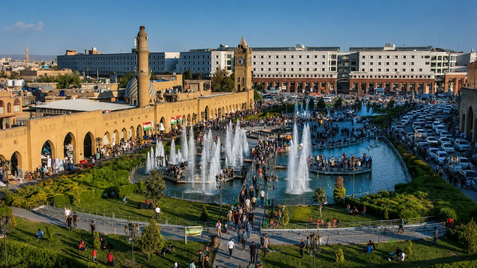 Фонтаны парка Шар у рынка Кайсари в центре Эрбиля