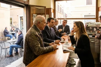 Barista priprema espreso iza šanka tradicionalnog italijanskog bara