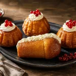 Square photograph of glossy golden babà