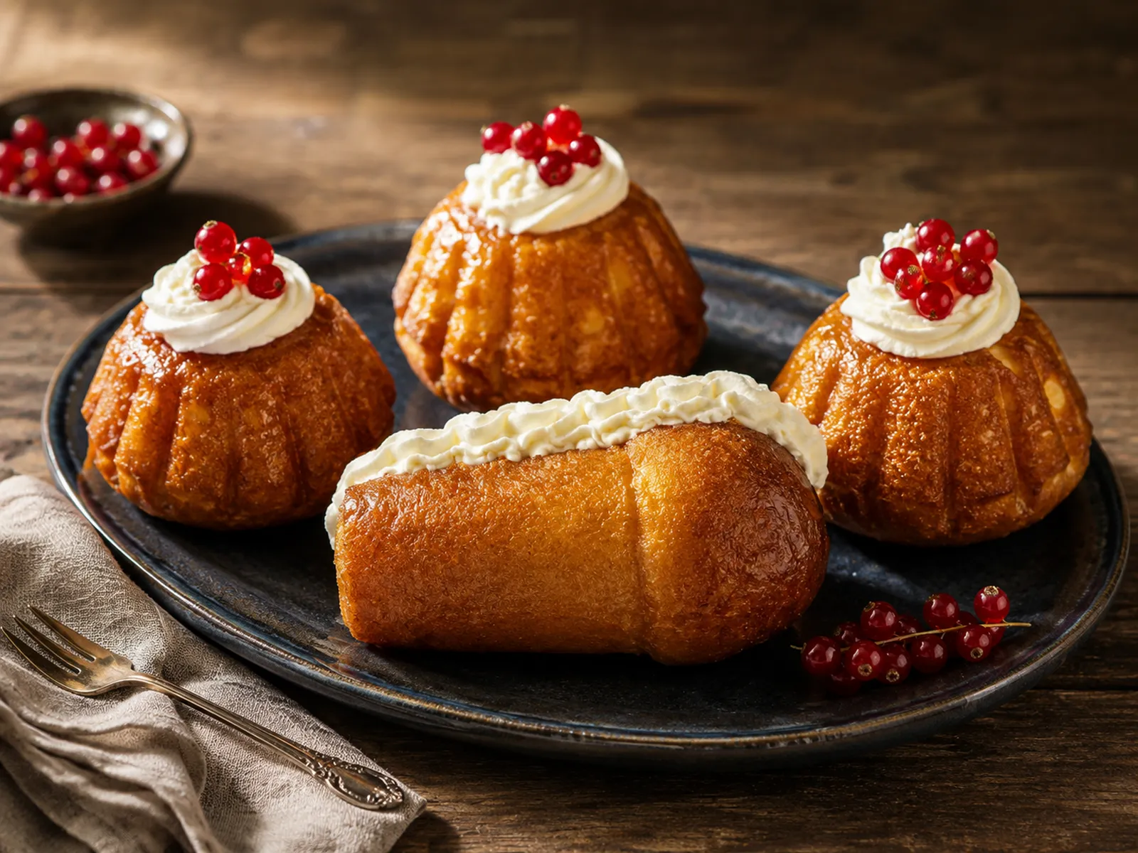 Square photograph of glossy golden babà