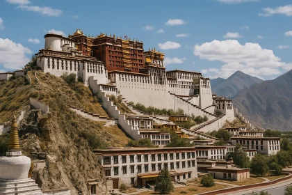 拉萨红山上的布达拉宫白宫与红宫建筑群